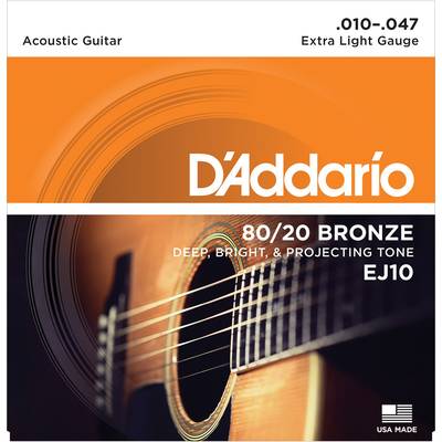 D'Addario EJ10 80/20ブロンズ 10-47 エクストラライト ダダリオ アコースティックギター弦