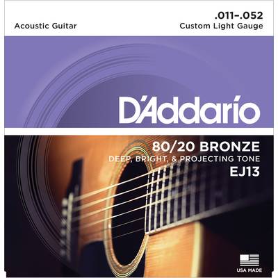 D'Addario EJ13 80/20ブロンズ 11-52 カスタムライト ダダリオ アコースティックギター弦