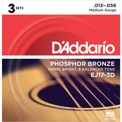 D'Addario EJ17/3D フォスファーブロンズ 13-56 ミディアム 3セット ダダリオ アコースティックギター弦 お買い得な3パック