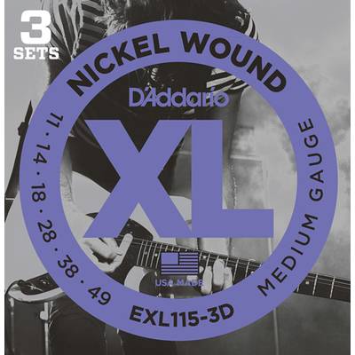 D'Addario EXL115/3D 11-49 ミディアム 3セット ダダリオ エレキギター弦 お買い得な3パック