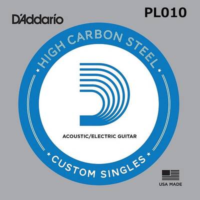 D'Addario PL010 アコギ／エレキギター兼用弦 Plain Steel 010 【バラ弦1本】 ダダリオ 