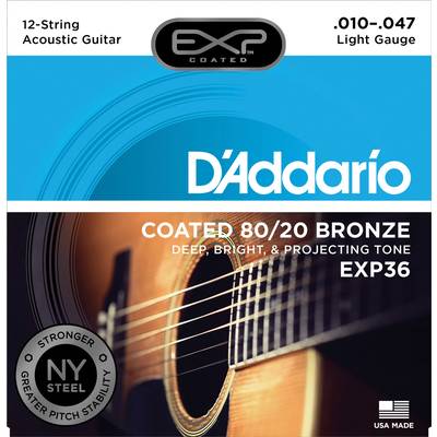 D'Addario EXP36 80/20ブロンズ コーティング弦 10-47 12-String ライトゲージ ダダリオ 12弦アコースティックギター弦
