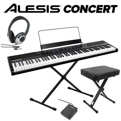 【最終在庫】 ALESIS Concert スタンド+イス+ヘッドホンセット 電子ピアノ フルサイズ・セミウェイト88鍵盤 アレシス コンサート【Recital上位機種】