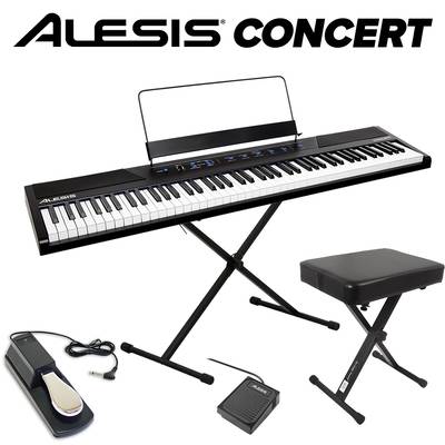 【最終在庫】 ALESIS Concert 本格ペダル+スタンド+イスセット 電子ピアノ フルサイズ・セミウェイト88鍵盤 アレシス コンサート【Recital上位機種】