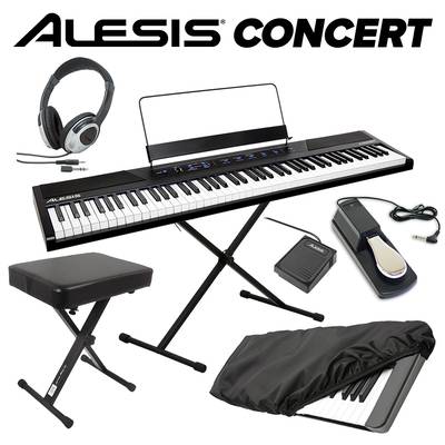 【最終在庫】 ALESIS Concert ペダル+スタンド+イス+ヘッドホン＋キーカバーセット 電子ピアノ フルサイズ・セミウェイト88鍵盤 アレシス コンサート【Recital上位機種】