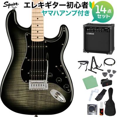 Squier by Fender Affinity Series Stratocaster FMT HSS Maple Fingerboard Black Pickguard Black Burst エレキギター初心者14点セット【ヤマハアンプ付き】 ストラトキャスター スクワイヤー / スクワイア 