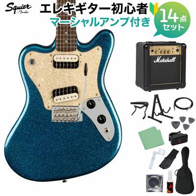 Squier by Fender Paranormal Super-Sonic Laurel Fingerboard Pearloid Pickguard Blue Sparkle エレキギター初心者14点セット【マーシャルアンプ付き】 スーパーソニック スクワイヤー / スクワイア 