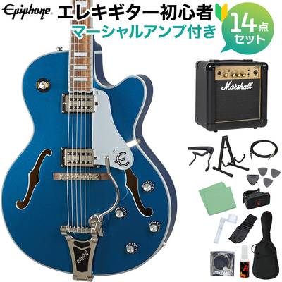 Epiphone Emperor Swingster Delta Blue Metallic エレキギター 初心者14点セット マーシャルアンプ付き フルアコギター エピフォン 