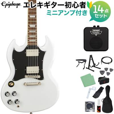 Epiphone SG Standard Lefty Alpine White エレキギター初心者14点セット【ミニアンプ付き】 左利き用 レフティ エピフォン 