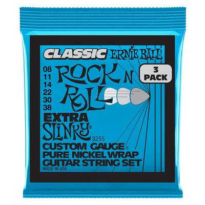 ERNiE BALL EXTRA SLINKY CLASSIC ROCK N ROLL PURE NICKEL WRAP ELECTRIC GUITAR STRINGS 3 PACK - 8-38 GAUGE P03255 アーニーボール エレキギター弦 3パック