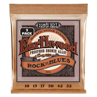 ERNiE BALL EARTHWOOD ROCK AND BLUES W/ PLAIN G PHOSPHOR BRONZE ACOUSTIC GUITAR STRINGS 3 PACK - 10-52 GAUGE P03551 アーニーボール エレキギター弦 3パック
