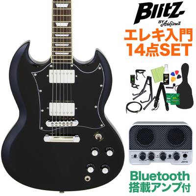 Blitz by AriaProII BSG-STD BK エレキギター初心者14点セット【Bluetooth搭載ミニアンプ付き】 SGタイプ ブラック ブリッツ BSGSTD