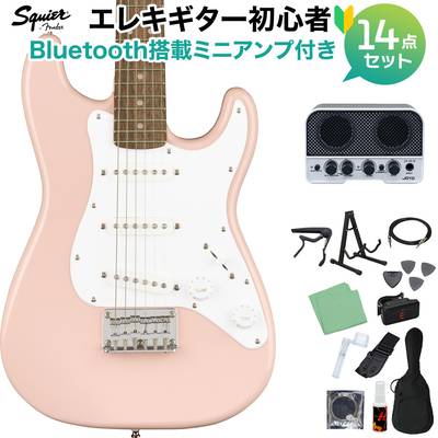 Squier by Fender Mini Stratocaster Shell Pink エレキギター初心者14点セット【Bluetooth搭載ミニアンプ付き】 ストラトキャスター ミニサイズ スクワイヤー / スクワイア 