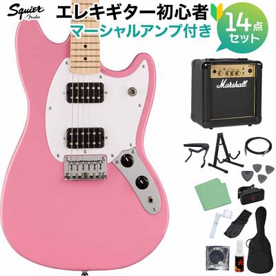 Squier by Fender SONIC MUSTANG HH Flash Pink エレキギター初心者14点セット【マーシャルアンプ付き】 ムスタング スクワイヤー / スクワイア 