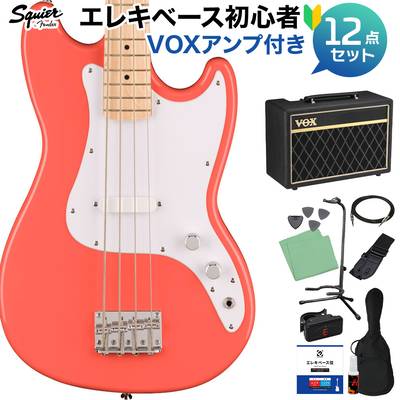 Squier by Fender SONIC BRONCO BASS Tahitian Coral ベース初心者12点セット 【VOXアンプ付】 ショートスケール メイプル指板 スクワイヤー / スクワイア 