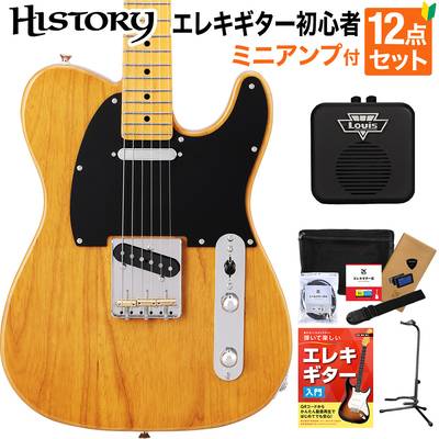 HISTORY HTL/m/ash-Standard VNT Vintage Natural エレキギター 初心者12点セット 【ミニアンプ付き】 ハムバッカー切替可能 テレキャスター ヒストリー 3年保証 日本製