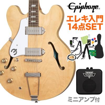 Epiphone Casino Lefthand Natural エレキギター初心者14点セット 【ミニアンプ付き】 フルアコ カジノ レフトハンド エピフォン 