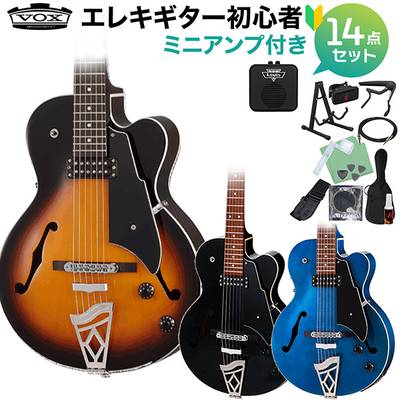 VOX VGA-3D エレキギター初心者14点セット 【ミニアンプ付き】 フルアコギター ボックス 