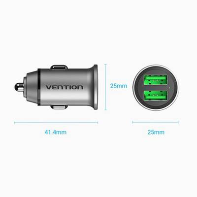VENTION Two-Port USB A+A(18/18) Car Charger Gray Mini Style Aluminium Alloy Type ベンション FF-8845 