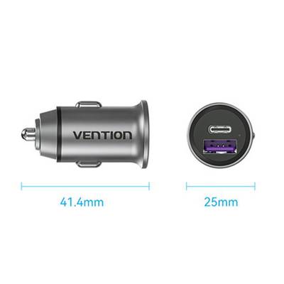 VENTION Two-Port USB A+A(30+30) Car Charger Gray Mini Style Aluminium Alloy Type ベンション FF-8890 