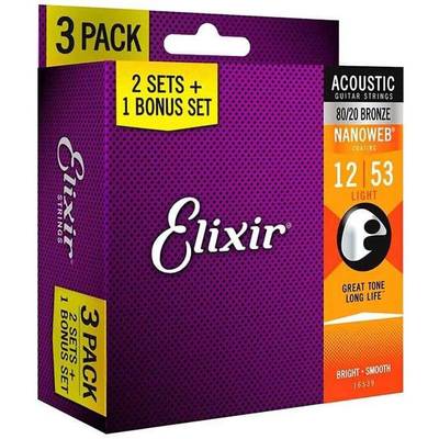 Elixir 11052 BonusPack (2+1FREE) ライト 12-53 80/20ブロンズ NANOWEB 特別価格3セットパック  コーティング弦ボーナスパック アコースティックギター弦 エリクサー 【 横須賀店 】 | 島村楽器オンラインストア