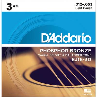 D'Addario  EJ16/3D フォスファーブロンズ 12-53 ライト 3セットアコースティックギター弦 お買い得な3パック ダダリオ 【 くずはモール店 】