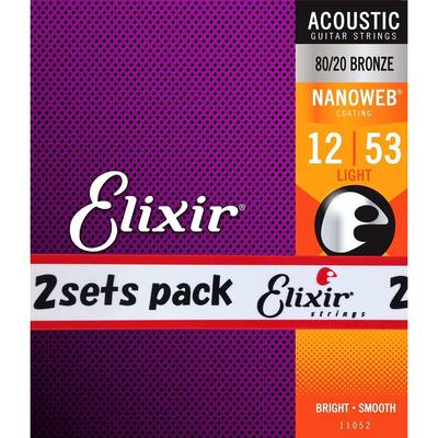 Elixir  NANOWEB 80/20ブロンズ 12-53 ライト 2セット #11052アコースティックギター弦 お買い得な2パック エリクサー 【 ＳＯＣＯＬＡ　南行徳店 】