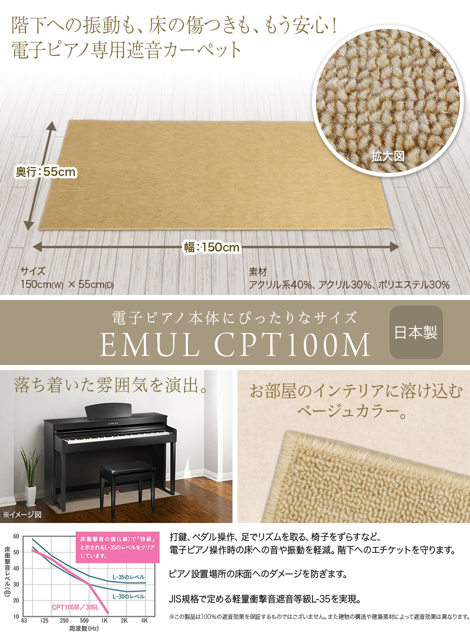 EMUL CPT100M 電子ピアノ用 防音／防振／防傷マット ベージュカラー