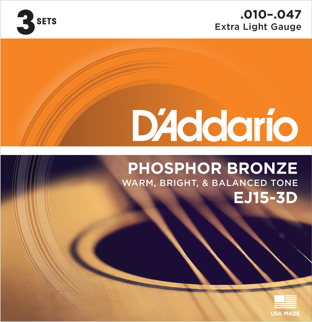 アコースティックギター弦 ダダリオ EJ15-3D 4パック（12セット） PHOSPHOR BRONZE EXTRA LIGHT D'Addario