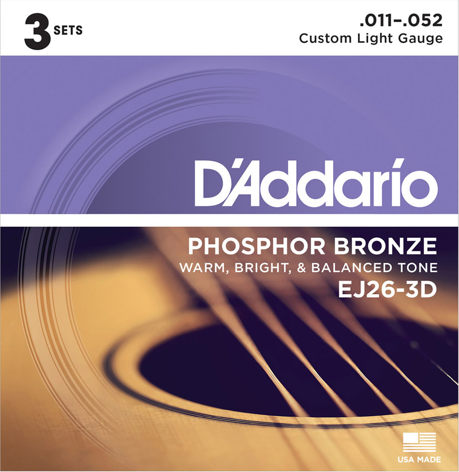 D'Addario EJ26/3D フォスファーブロンズ 11-52 カスタムライト 3セット ダダリオ アコースティックギター弦 お買い得な3パック