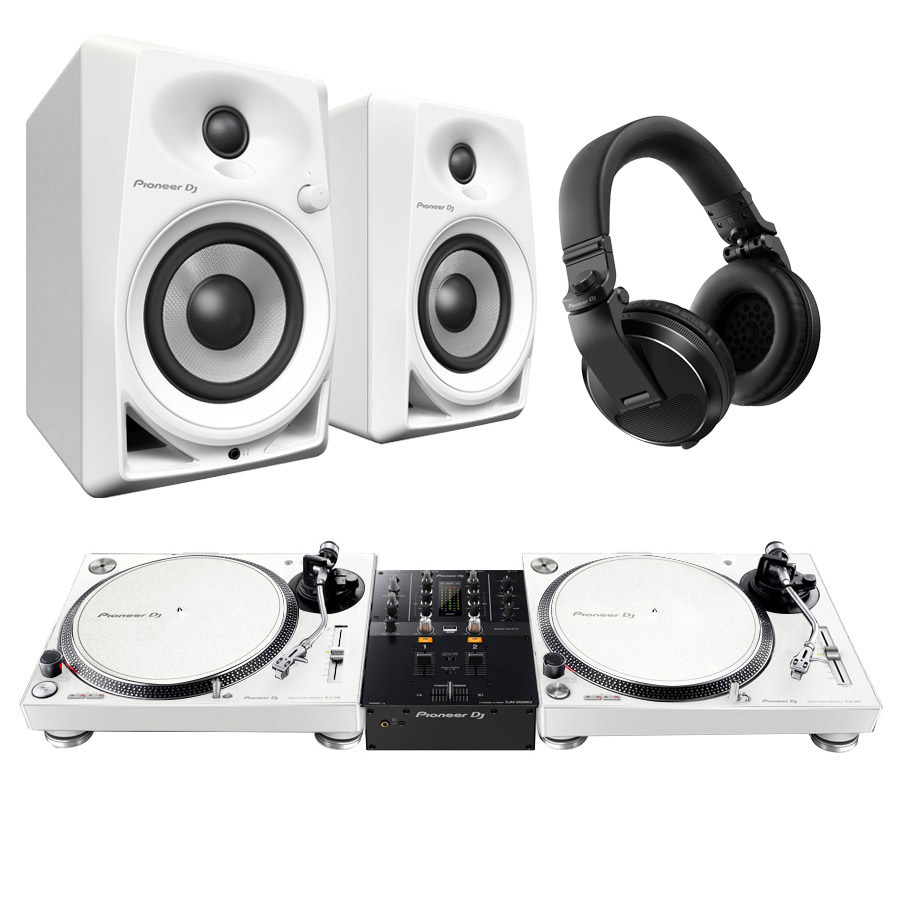 Pioneer DJ パイオニア PLX-500-W + DJM-250MK2(ミキサー) + DM-40D-W(スピーカー) + HDJ-X5-K(ヘッドホン) DJセット