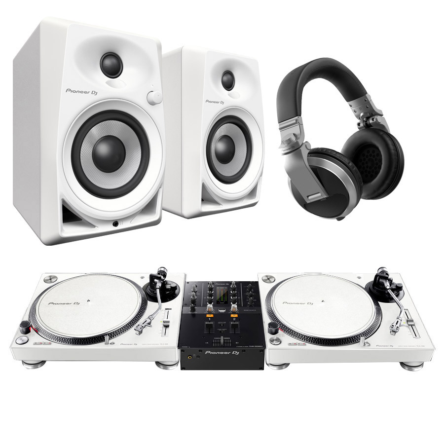 Pioneer DJ パイオニア PLX-500-W + DJM-250MK2(ミキサー) + DM-40D-W(スピーカー) + HDJ-X5-S(ヘッドホン) DJセット
