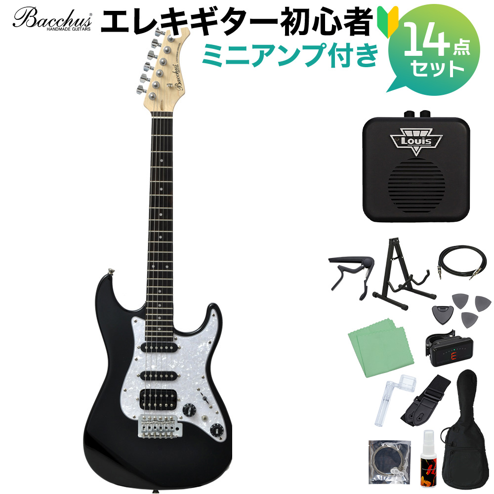 Bacchus GS-Mini BLK エレキギター 初心者14点セット 【ミニアンプ付き 