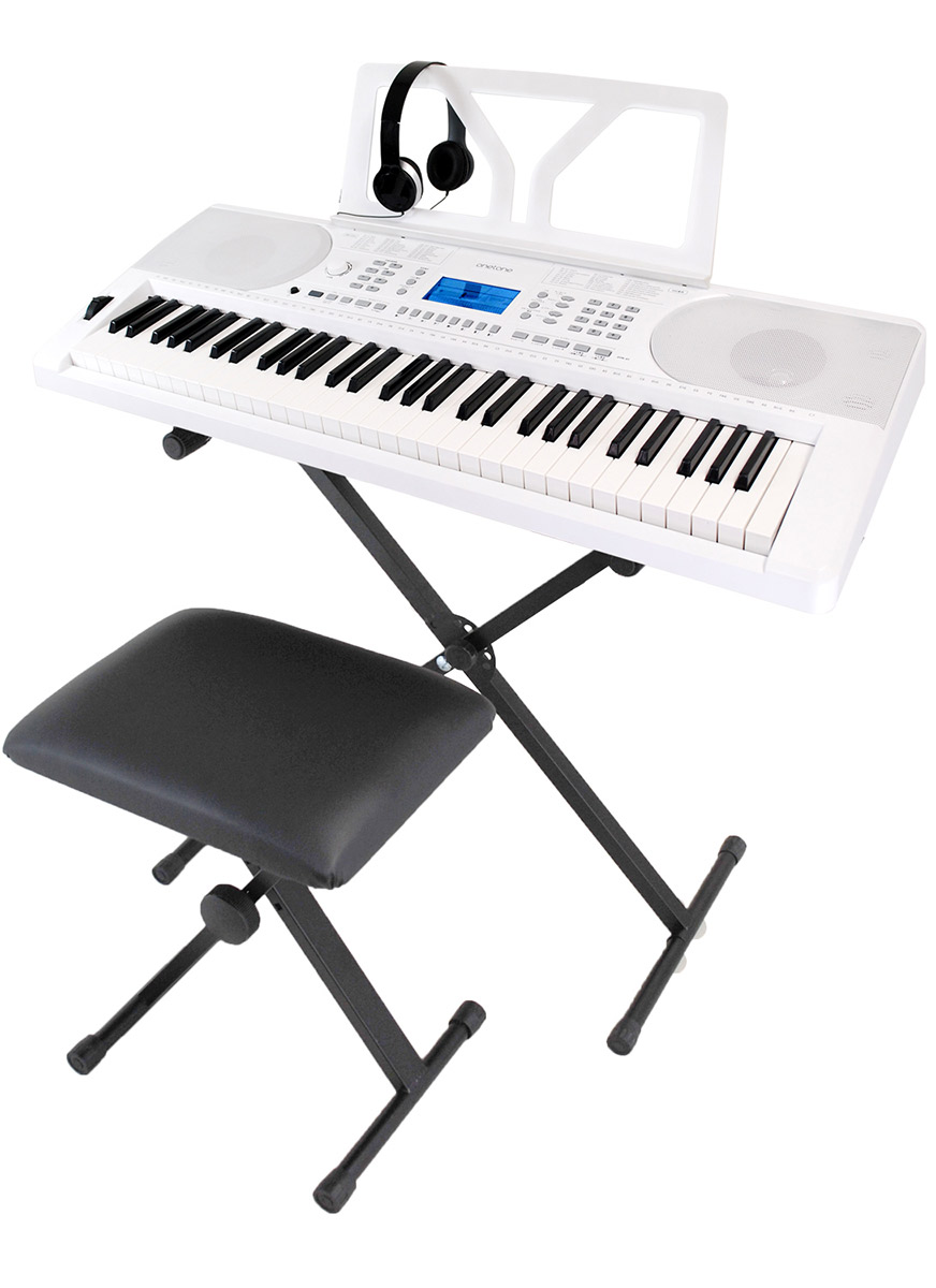 キーボード 電子ピアノ onetone OTK-61S ホワイト 61鍵盤 スタンド いす ヘッドホン セット ワントーン 子供 子供用 キッズ  プレゼント