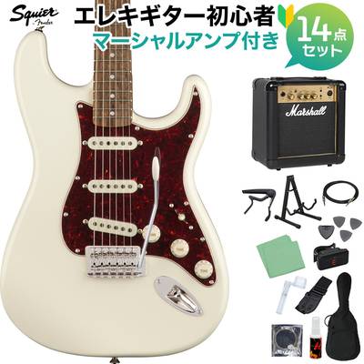 Squier by Fender Classic Vibe '70s Stratocaster, Laurel Fingerboard, Olympic White 初心者14点セット 【マーシャルアンプ付き】 エレキギター ストラトキャスター スクワイヤー / スクワイア 【WEBSHOP限定】