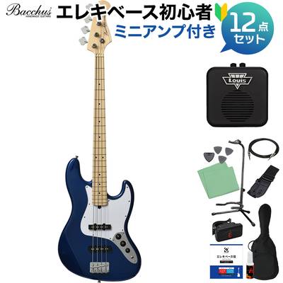 Bacchus BJB-1M DLPB ダークレイクプラシッドブルー ベース 初心者12点セット 【ミニアンプ付】 ジャズベースタイプ バッカス