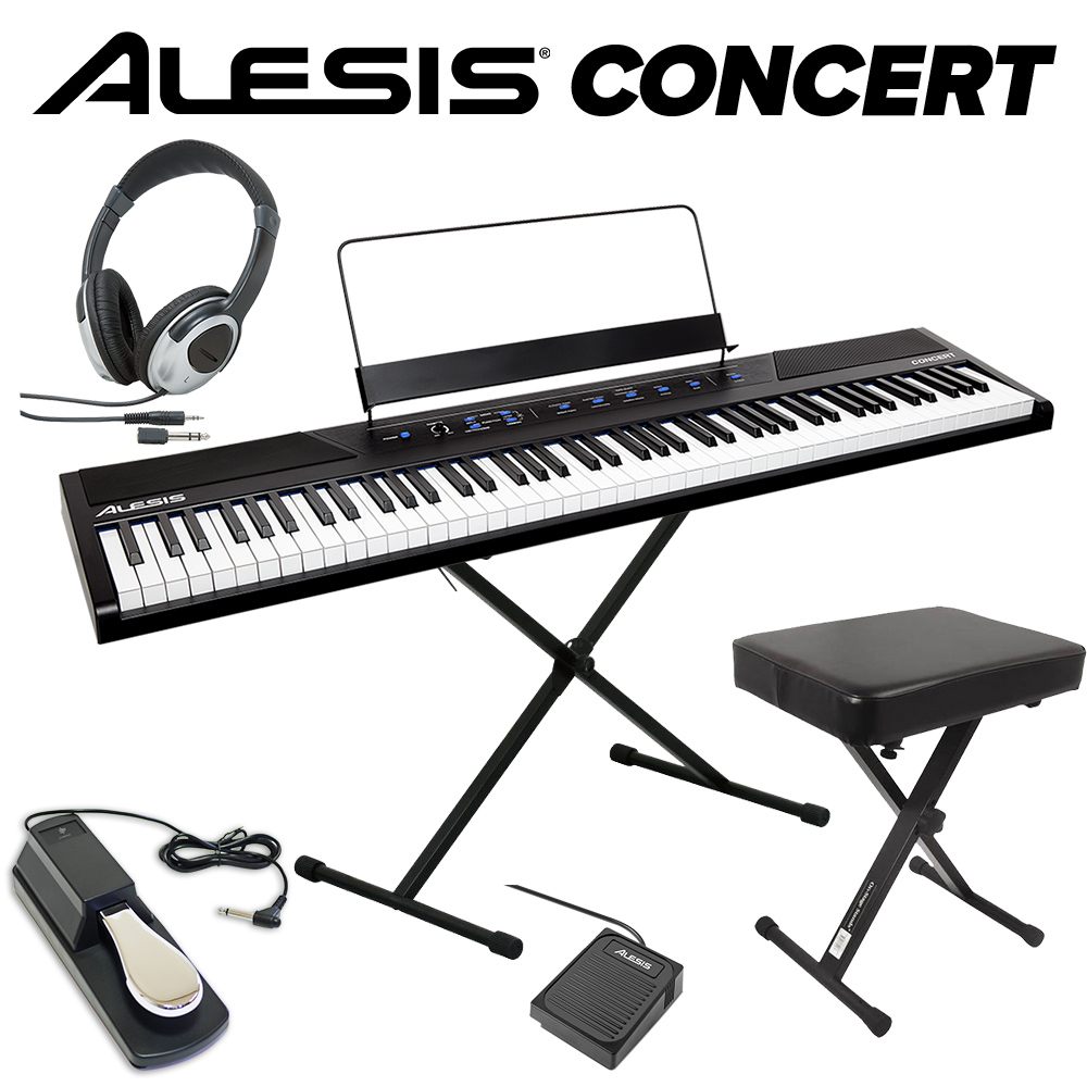 ALESIS Concert 本格ペダル+スタンド+イス+ヘッドホンセット 電子ピアノ フルサイズ・セミウェイト88鍵盤 【アレシス コンサート】【Recital上位機種】