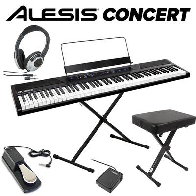 【最終在庫】 ALESIS Concert 本格ペダル+スタンド+イス+ヘッドホンセット 電子ピアノ フルサイズ・セミウェイト88鍵盤 アレシス コンサート【Recital上位機種】