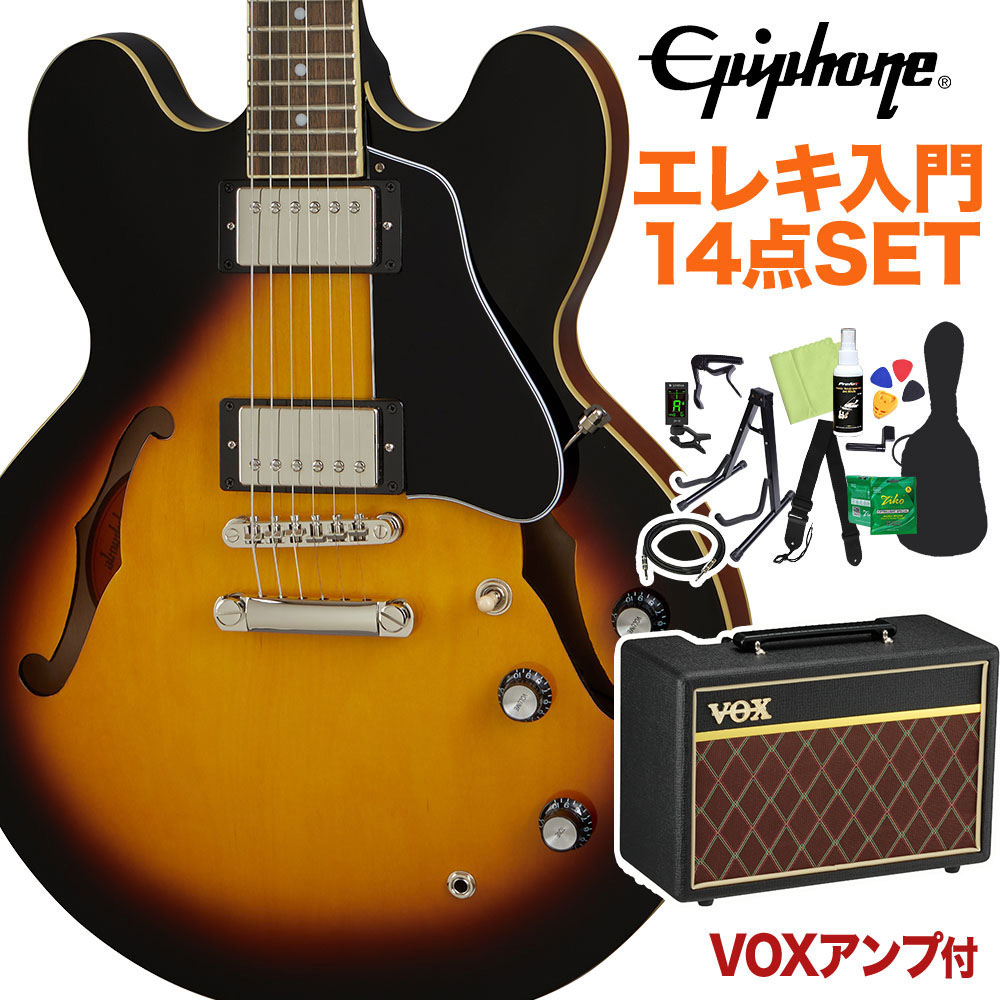 Epiphone エピフォン ES-335 Vintage Sunburst エレキギター 初心者14点セット VOXアンプ付き セミアコギター ES ES335