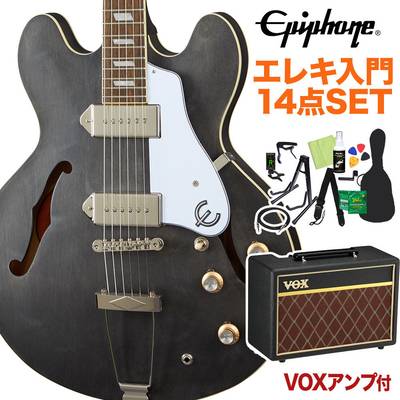 Epiphone Casino Worn Worn Ebony エレキギター 初心者14点セット VOXアンプ付き フルアコギター カジノ エピフォン 