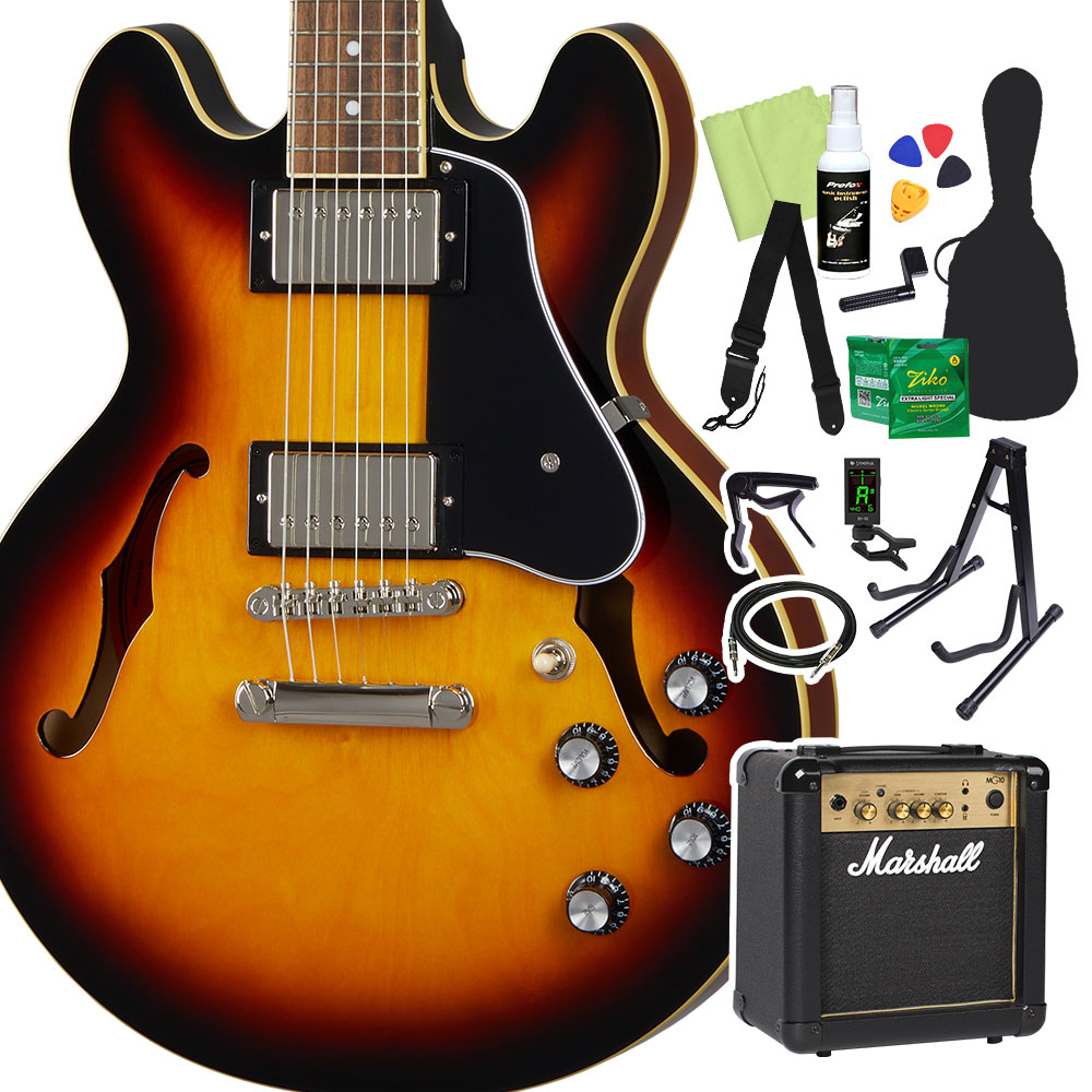 Epiphone ES-339 Vintage Sunburst エレキギター 初心者14点セット マーシャルアンプ付き セミアコギター