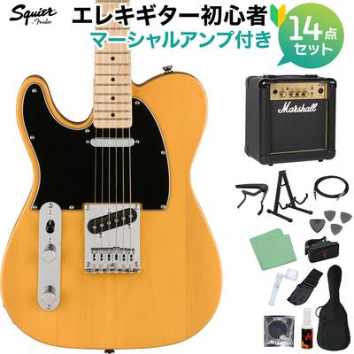 Squier by Fender Affinity Series Telecaster Left-Handed Maple Fingerboard Black Pickguard Butterscotch Blond エレキギター初心者14点セット【マーシャルアンプ付き】 テレキャスター 左利き レフティ スクワイヤー / スクワイア 