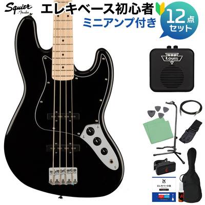 Squier by Fender Affinity Series Jazz Bass Maple Fingerboard Black Pickguard Black ベース 初心者12点セット 【ミニアンプ付】 ジャズベース スクワイヤー / スクワイア 
