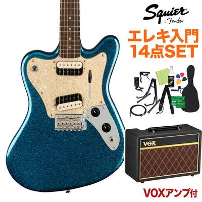 Squier by Fender Paranormal Super-Sonic Laurel Fingerboard Pearloid Pickguard Blue Sparkle エレキギター初心者14点セット 【VOXアンプ付き】 スーパーソニック スクワイヤー / スクワイア 