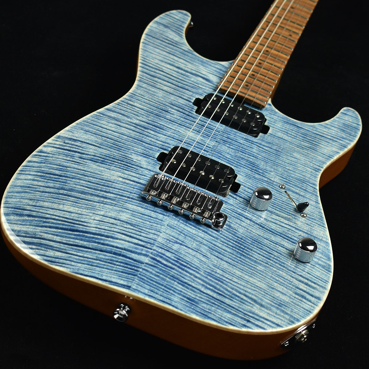 T's Guitars DST-DX22 Roasted Flame Maple Trans Blue Denim S/N 