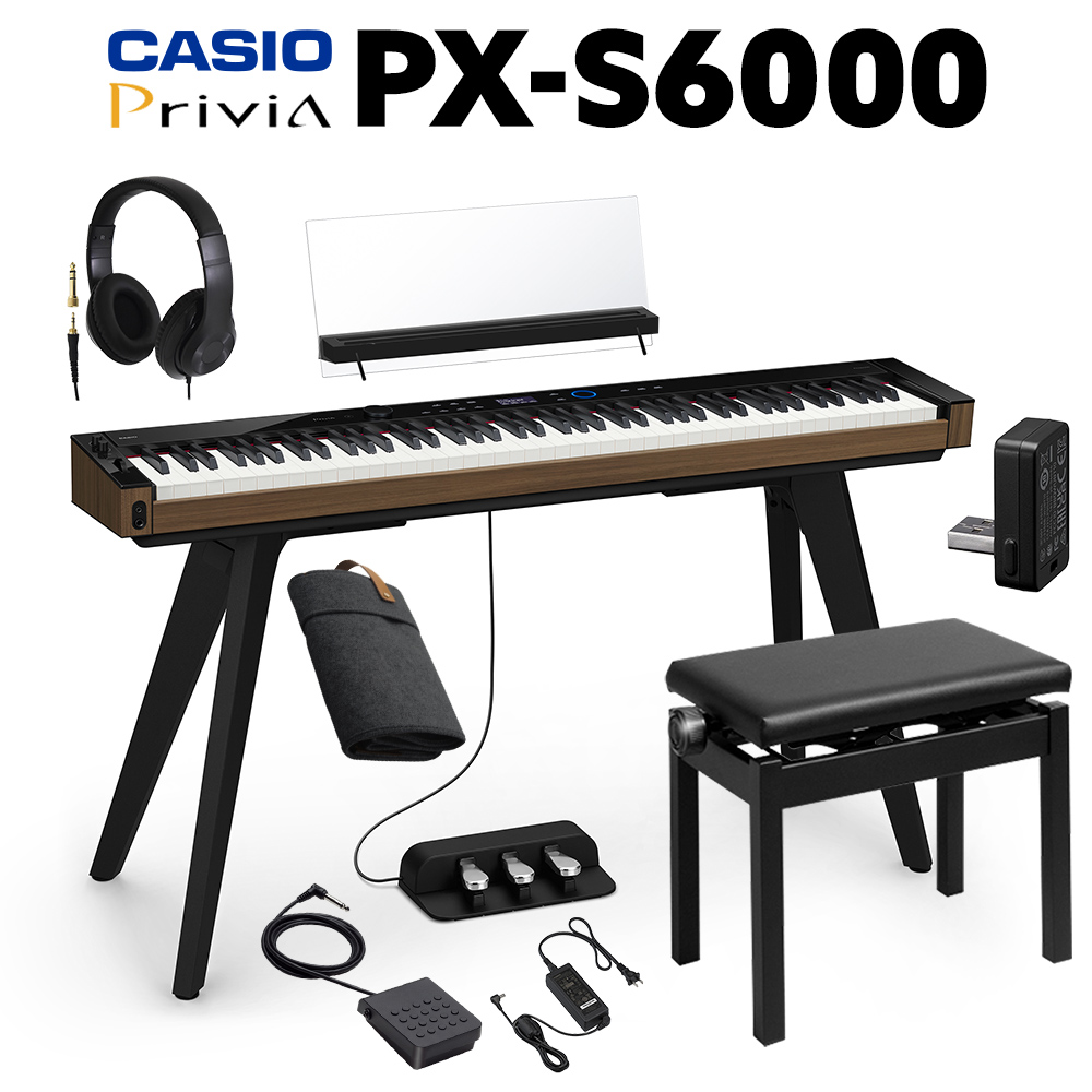 2021最新作】 CASIO PX-S6000 BK ブラック 電子ピアノ 88鍵盤 ヘッドホン 専用スタンド 高低