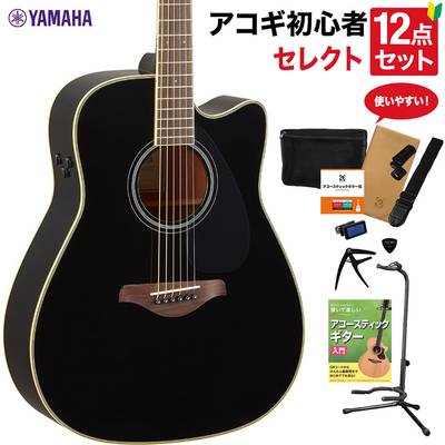 YAMAHA FGC-TA BL (ブラック) アコースティックギター 教本付きセレクト12点セット 初心者セット 生音リバーブ エレアコ ヤマハ 