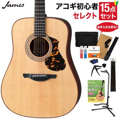 James J-900/L NAT アコースティックギター 教本・お手入れ用品付きセレクト15点セット 初心者セット エレアコ オール単板 ジェームス 
