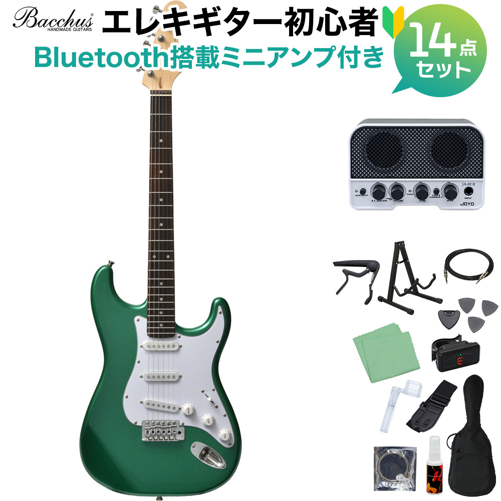 Bacchus BST-1R GRN エレキギター初心者14点セット 【Bluetooth搭載