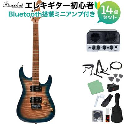 Bacchus IMP24 FMH-RSM/M N-BL-B エレキギター初心者14点セット 【Bluetooth搭載ミニアンプ付き】 ストラトタイプ ユニバースシリーズ バッカス 